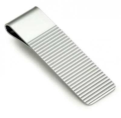 Visol Robert Chrome Plated Stainless Steel Money Clip withHorizontal Die-Stamped Pattern on Front Lid
