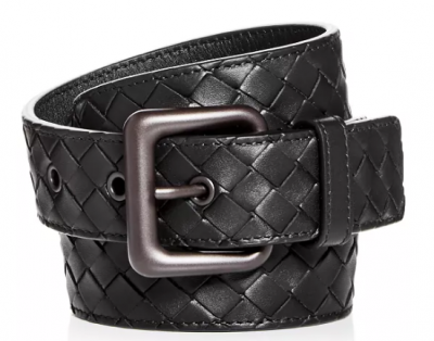 Matte Buckle Woven Leather Belt