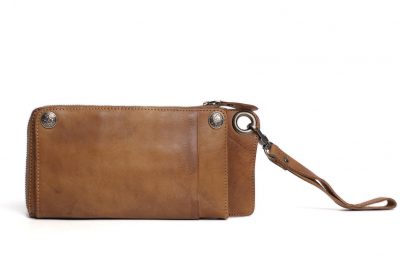 Handmade Vegetable Tanned Full Grain Leather Wallet, Long Purse, Button Clutch 9028