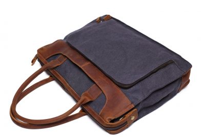 Vintage Style Leather Trimmed Waxed Canvas Briefcase, Messenger Bag, Shoulder Bag YD2193