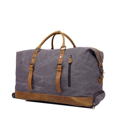 Oversized Canvas Leather Trim Travel Duffel Weekend Bag 50L Wheel Version Trovelly Bag 12031T