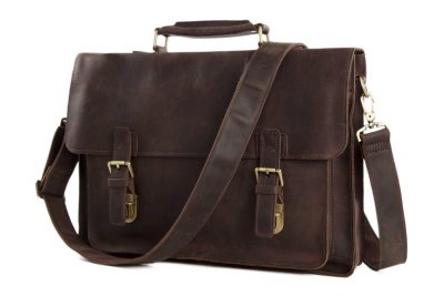 15” Handmade Vintage Genuine Leather Briefcase Messenger Bag Laptop Bag Men’s Handbag 7205