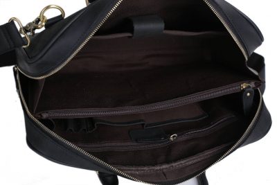 Handmade Black Genuine Leather Briefcase, Messenger Bag, Laptop Bag, Men’s Handbag D007